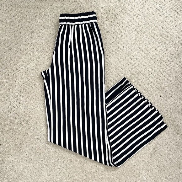 Marie France Van Damme Black / White Stripe Silk Crepe de Chine Flare Pants Sz 0 - Picture 10 of 10